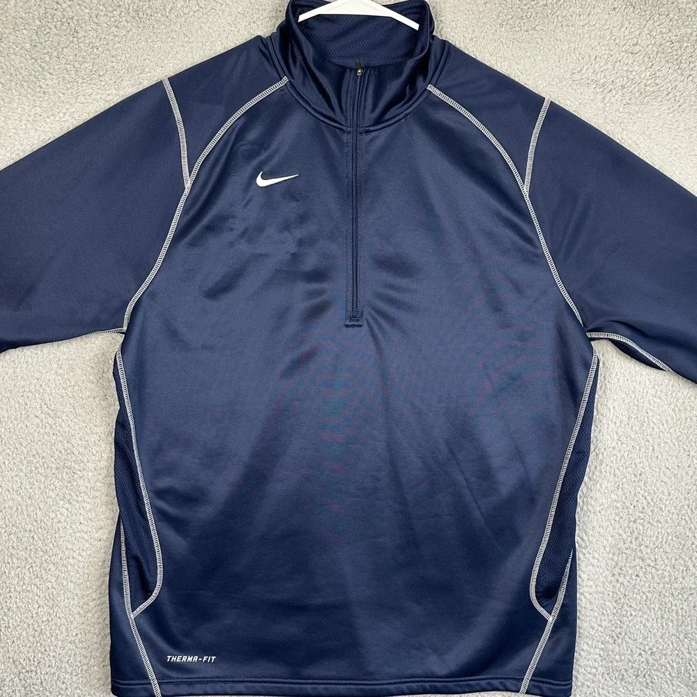 Nike Shirt Mens XL Navy Blue Therma-FIT Quarter Zip Pullover Fleece Long Sleeve